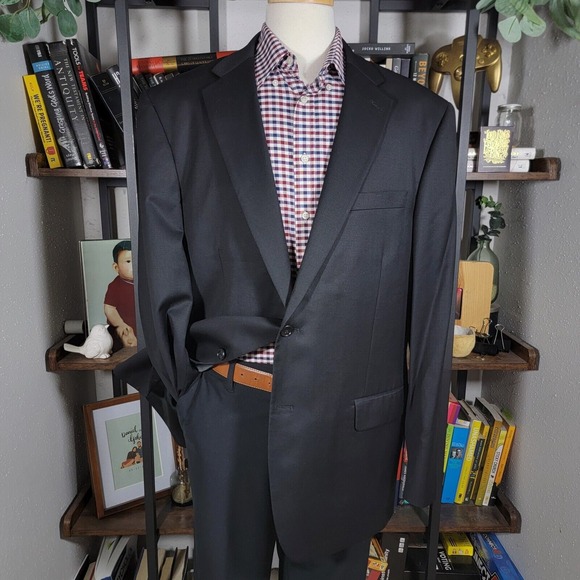 Stafford Performance Men's‎ Sport Coat Blazer Two Button Black Twill Wool 46L
